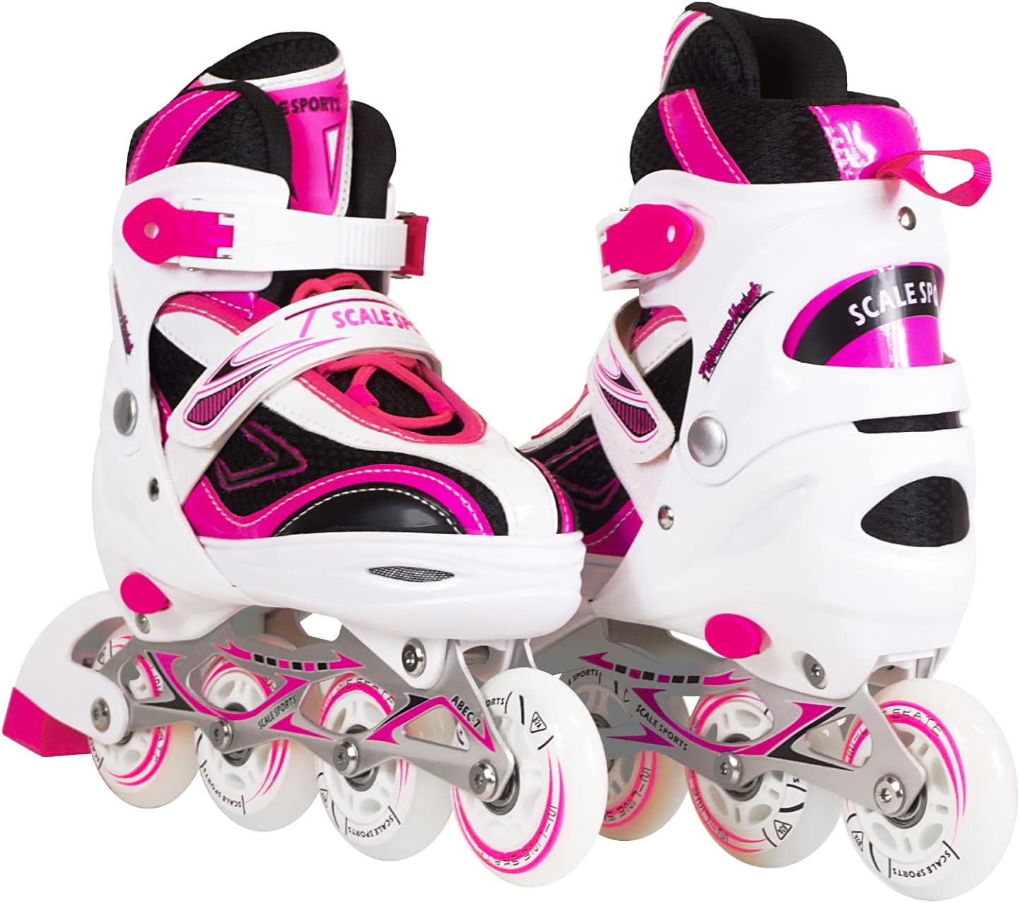Patines en Línea Ajustables Scale Sports: Rueda Delantera con Luces LED, Ideales para Niños y Adolescentes (Rosa, Tallas 3-5 Adulto)