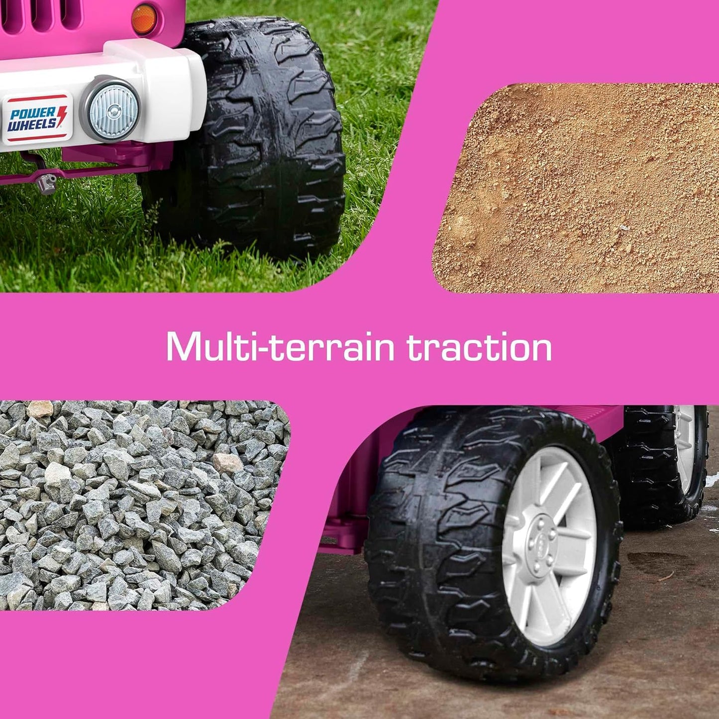 Power Wheels Jeep Wrangler Willys - Vehículo con batería con sonidos y luces para niños en edad preescolar a partir de 3 años, color rosa