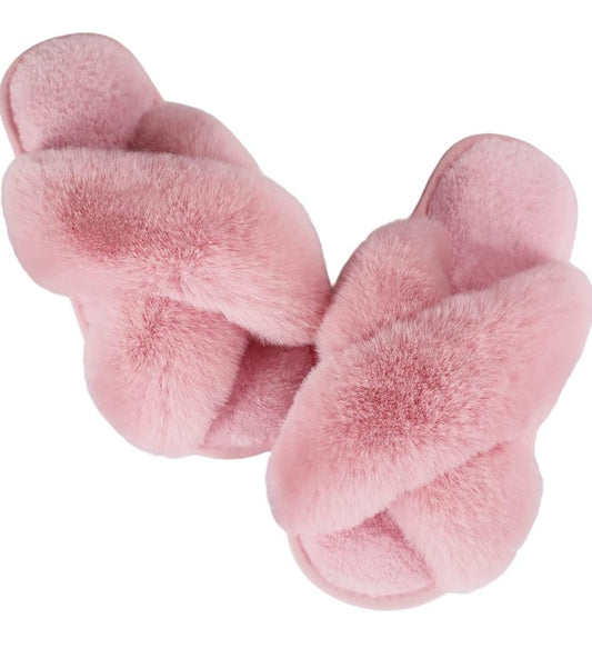 Pantuflas de mujer color rosado, blanco, morado y negro