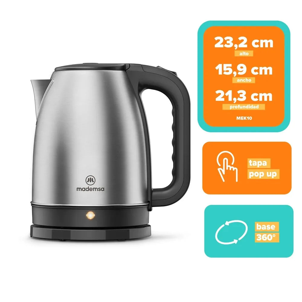Hervidor Eléctrico Mademsa 1,8L MEK10: Acero Inoxidable y Apagado Automático
