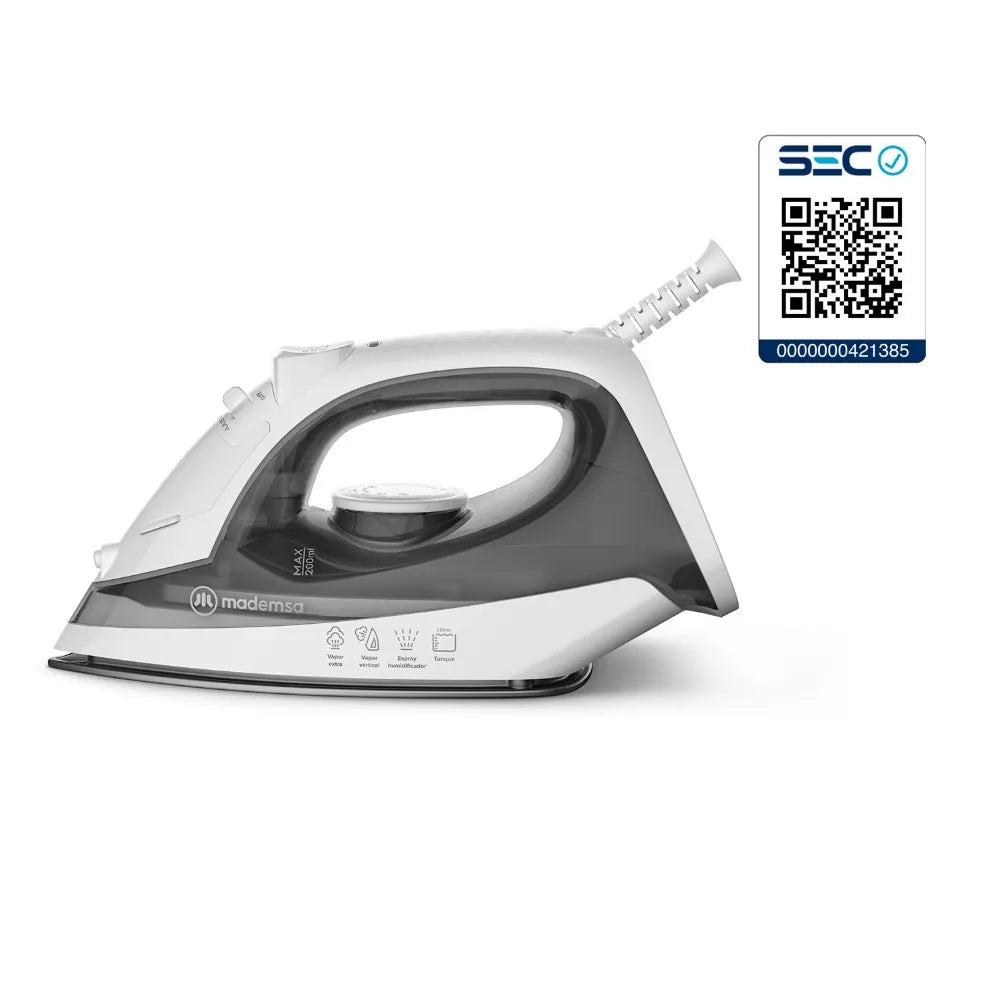 Plancha a Vapor Mademsa MIR10: Base Antiadherente y Golpe de Vapor Vertical