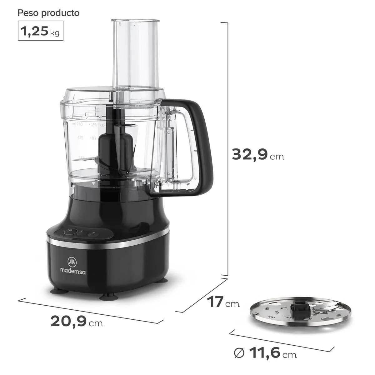 Procesador de Alimentos Mademsa Multifuncional 3 en 1 MFP500 Negro