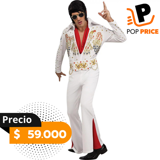Disfraz de lentejuelas con licencia para hombre adulto de lujo Elvis Presley mono blanco