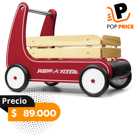 Carro andador clásico, andador con empuje de madera, rojo