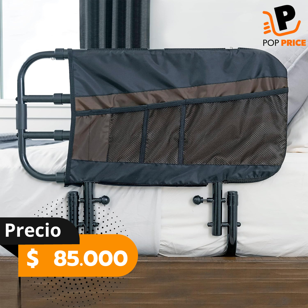 Riel de cama ajustable para personas mayores y barra de apoyo para cama para adultos mayores con bolsa organizadora