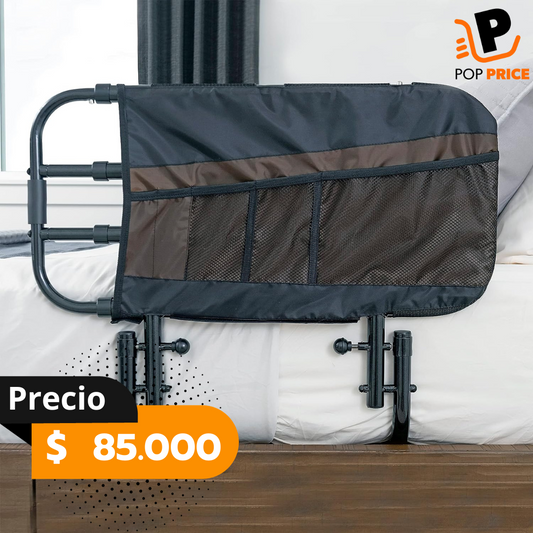 Riel de cama ajustable para personas mayores y barra de apoyo para cama para adultos mayores con bolsa organizadora