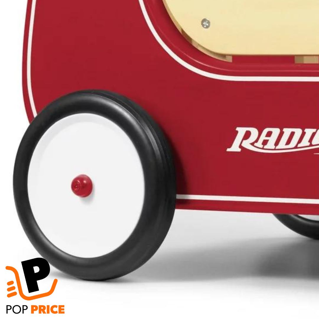 Carro andador clásico, andador con empuje de madera, rojo