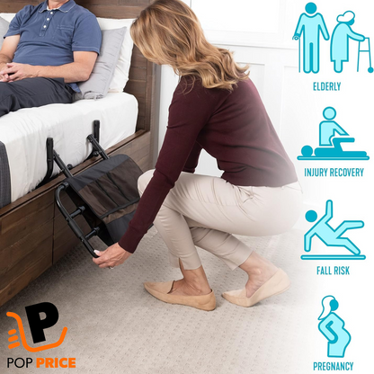 Riel de cama ajustable para personas mayores y barra de apoyo para cama para adultos mayores con bolsa organizadora