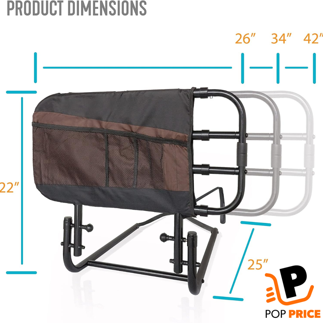 Riel de cama ajustable para personas mayores y barra de apoyo para cama para adultos mayores con bolsa organizadora