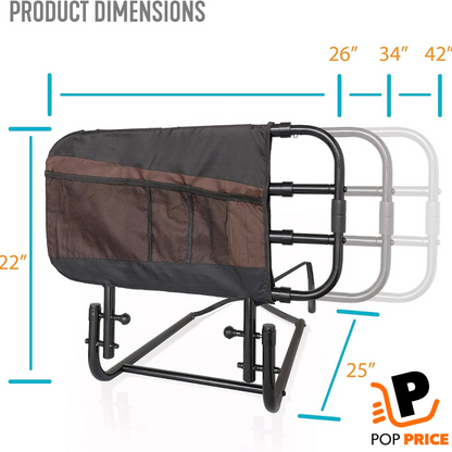 Riel de cama ajustable para personas mayores y barra de apoyo para cama para adultos mayores con bolsa organizadora