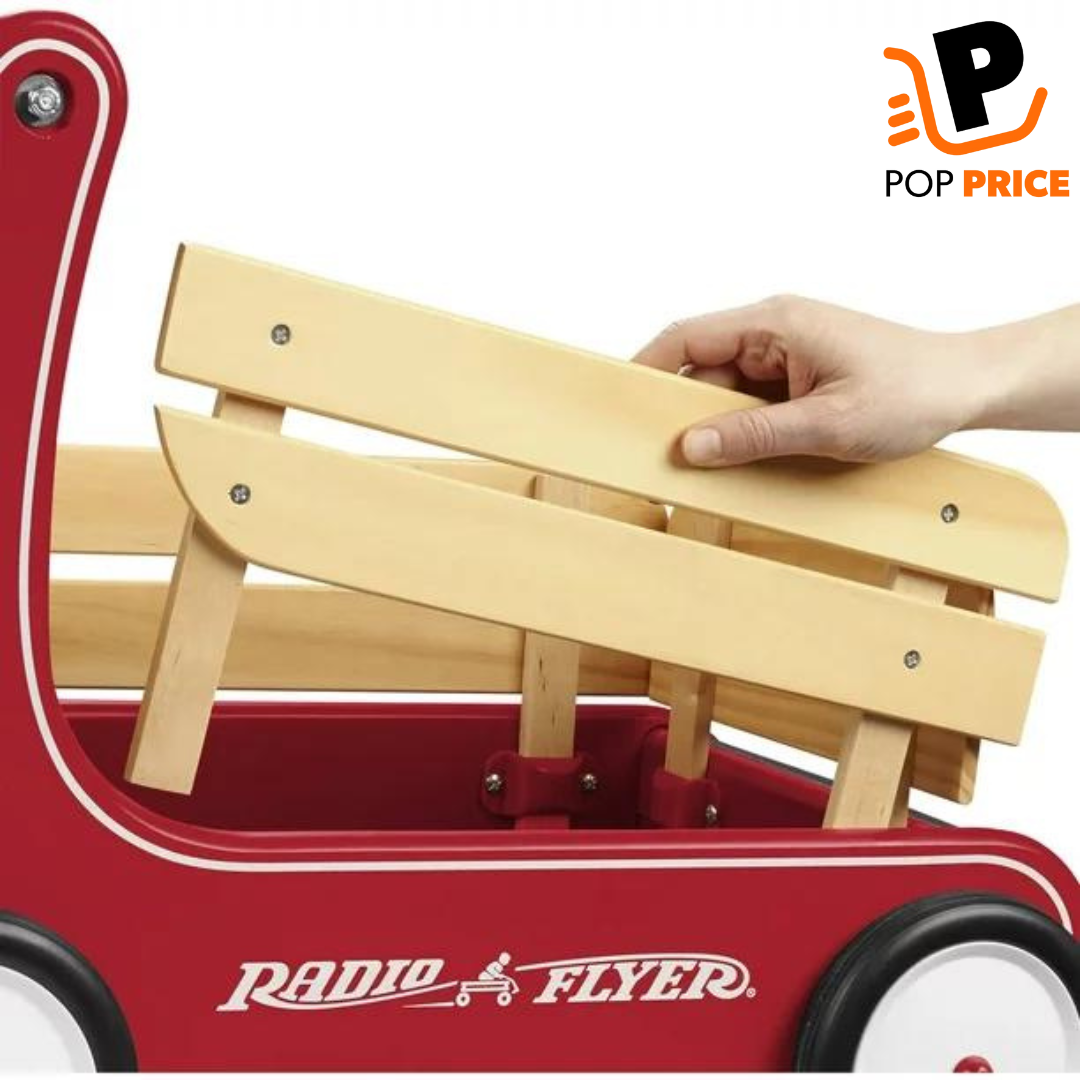Carro andador clásico, andador con empuje de madera, rojo
