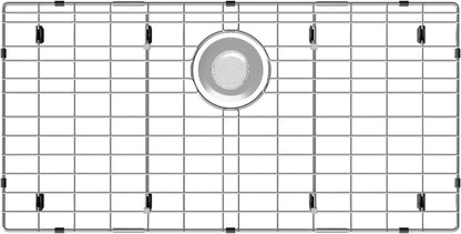 Rejilla de fregadero de 27-9/16 x 14-9/16 pulgadas, protectores de fregadero de acero inoxidable para fregadero de cocina, rejilla inferior del fregadero, drenaje trasero con radio de esquina