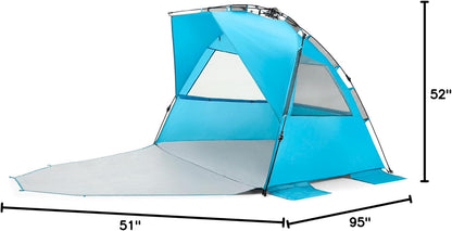 Carpa de Playa Pacific Breeze Deluxe XL: Montaje Rápido Pop-Up y Protección UPF 50+ (Azul)