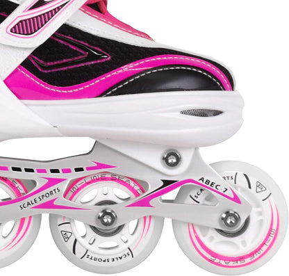 Patines en Línea Ajustables Scale Sports: Rueda Delantera con Luces LED, Ideales para Niños y Adolescentes (Rosa, Tallas 3-5 Adulto)