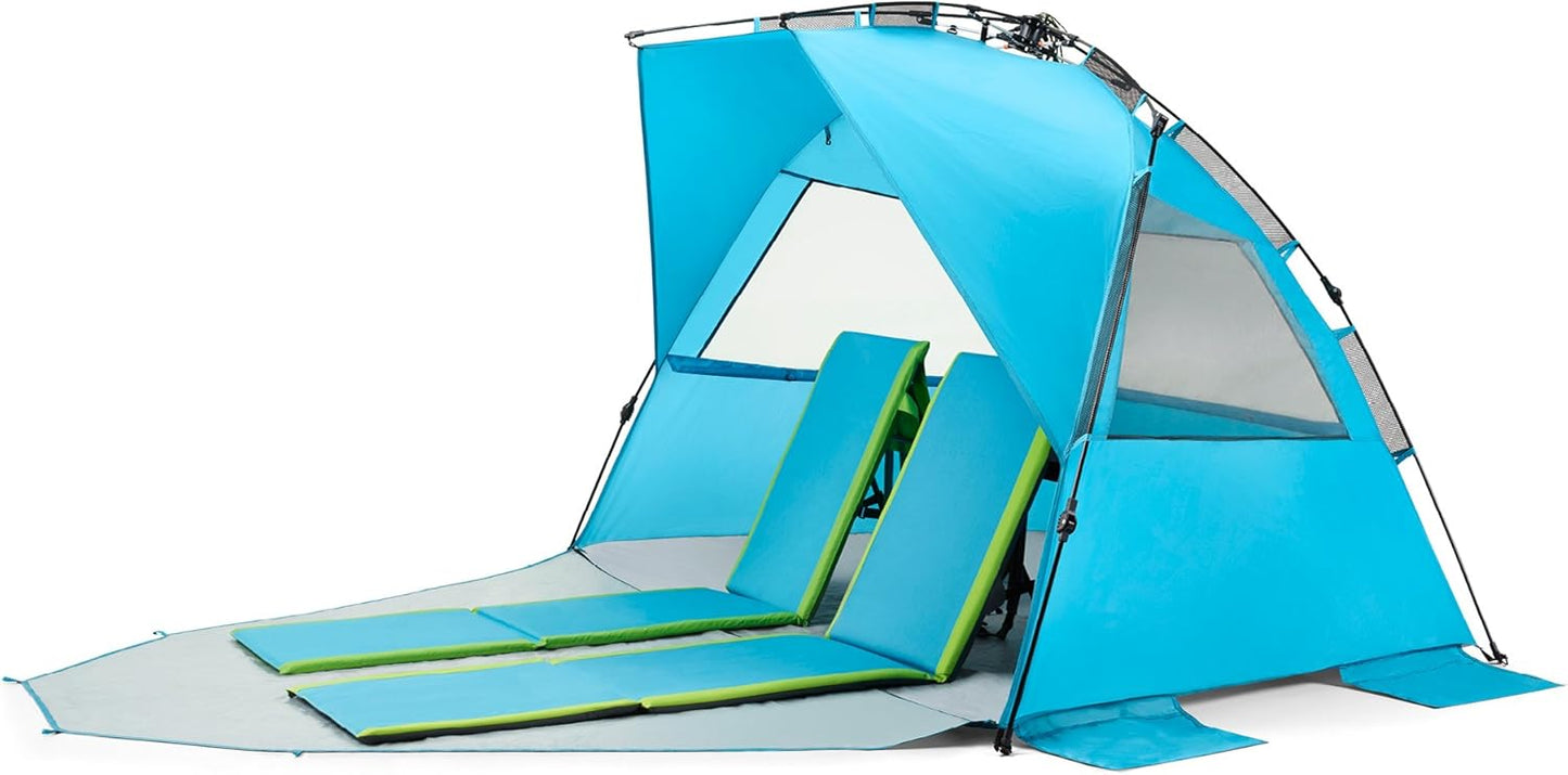 Carpa de Playa Pacific Breeze Deluxe XL: Montaje Rápido Pop-Up y Protección UPF 50+ (Azul)
