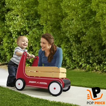 Carro andador clásico, andador con empuje de madera, rojo