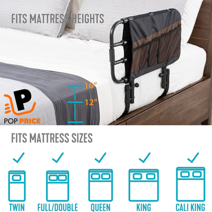 Riel de cama ajustable para personas mayores y barra de apoyo para cama para adultos mayores con bolsa organizadora