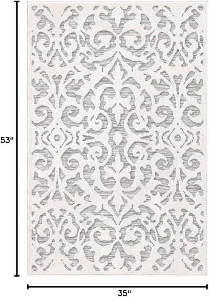Orian Rugs My Texas House Lady Bird - Alfombra de área para interiores y exteriores, gris natural, 2 pies 11 pulgadas x 4 pies 5 pulgadas medidas 160 x 230 cm