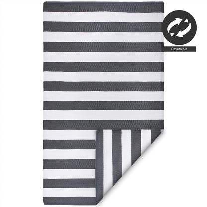 Alfombra para exteriores, impermeable, resistente a la decoloración, reversible, plástico reciclado de alta calidad, a rayas, para patio, terraza, solarium, casa rodante, campamento, rayas medidas  1,52 x 2.13 cm