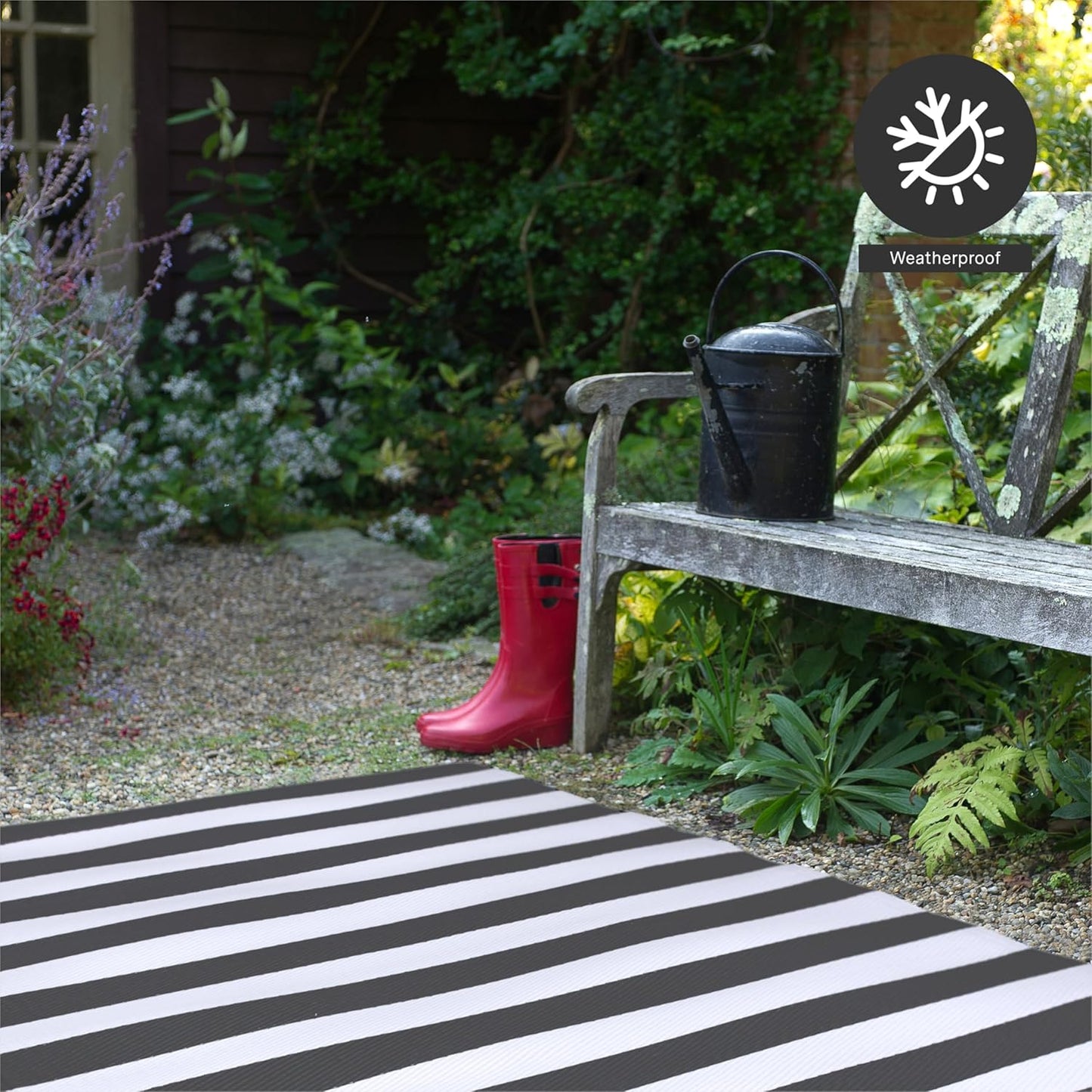 Alfombra para exteriores, impermeable, resistente a la decoloración, reversible, plástico reciclado de alta calidad, a rayas, para patio, terraza, solarium, casa rodante, campamento, rayas medidas  1,52 x 2.13 cm
