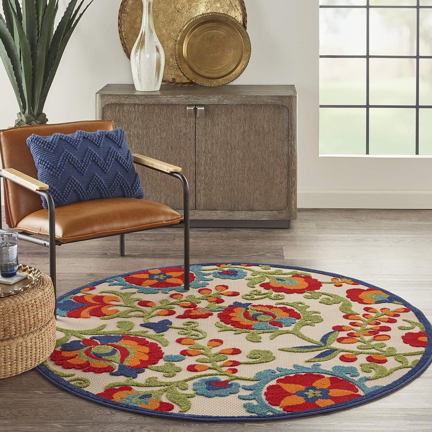 Nourison Aloha - Alfombra Redonda Multicolor para Interiores y Exteriores, de 4 pies, fácil Limpieza, no se desprende, recámara, Sala de Estar, Comedor, Patio, terraza, Patio (4 Redondas)