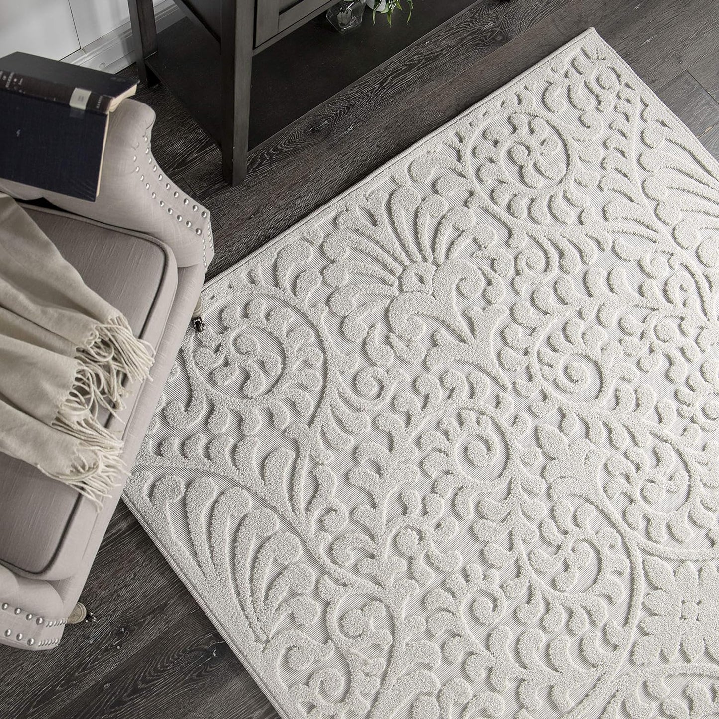 Orian Rugs 435795 Alfombra para interior/exterior con diseño de red azul, 3 pies 11 pulgadas x 5 pies 5 pulgadas, natural medidas 155x214 cm