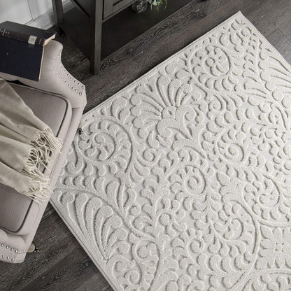 Orian Rugs 435795 Alfombra para interior/exterior con diseño de red azul, 3 pies 11 pulgadas x 5 pies 5 pulgadas, natural medidas 155x214 cm