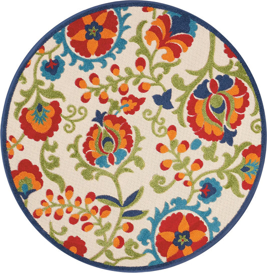 Nourison Aloha - Alfombra Redonda Multicolor para Interiores y Exteriores, de 4 pies, fácil Limpieza, no se desprende, recámara, Sala de Estar, Comedor, Patio, terraza, Patio (4 Redondas)