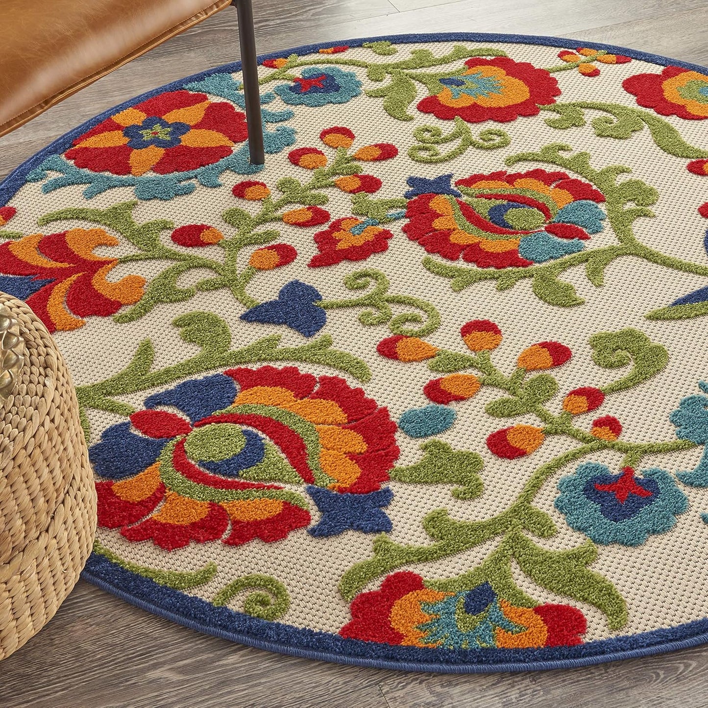 Nourison Aloha - Alfombra Redonda Multicolor para Interiores y Exteriores, de 4 pies, fácil Limpieza, no se desprende, recámara, Sala de Estar, Comedor, Patio, terraza, Patio (4 Redondas)