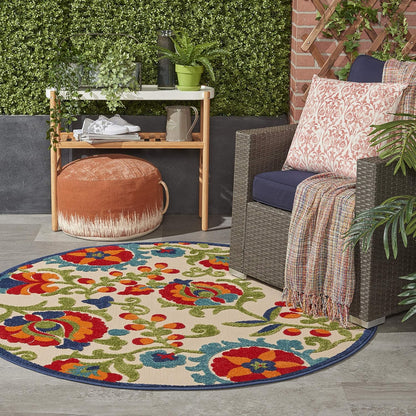 Nourison Aloha - Alfombra Redonda Multicolor para Interiores y Exteriores, de 4 pies, fácil Limpieza, no se desprende, recámara, Sala de Estar, Comedor, Patio, terraza, Patio (4 Redondas)