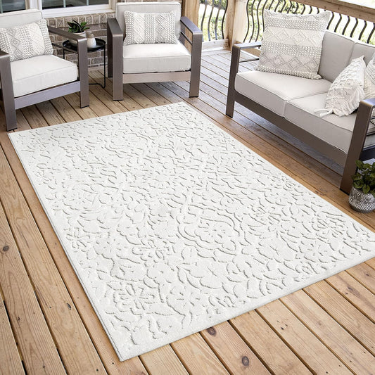 Orian Alfombra floral para interiores y exteriores, 7 pies 9 pulgadas x 10 pies 10 pulgadas, color blanco natural, decoración del hogar, decoración de habitación, alfombra para exteriores medidas 16x230 cm