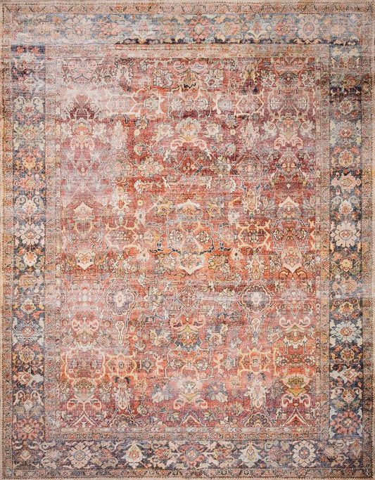 Loloi Layla - Tapete decorativo grueso y suave, diseño envejecido vintage, pelo bajo que no se desprende, fácil de limpiar, duradero, 3 pies 6 pulgadas x 5 pies 6 pulgadas, especias/azul oscuro medidas 1.50 x 2.42 cm