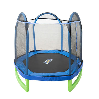 Trampoline para Niños de 3 a 10 Años con Recinto de Seguridad Azul y Verde