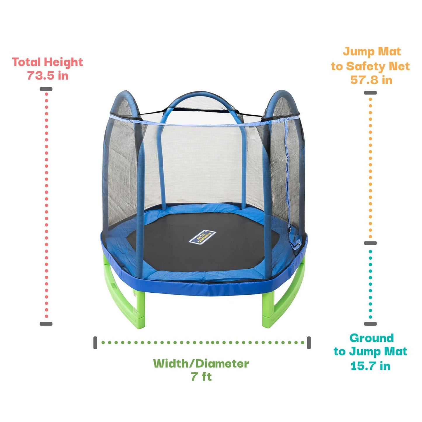 Trampoline para Niños de 3 a 10 Años con Recinto de Seguridad Azul y Verde