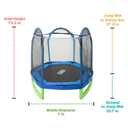 Trampoline para Niños de 3 a 10 Años con Recinto de Seguridad Azul y Verde