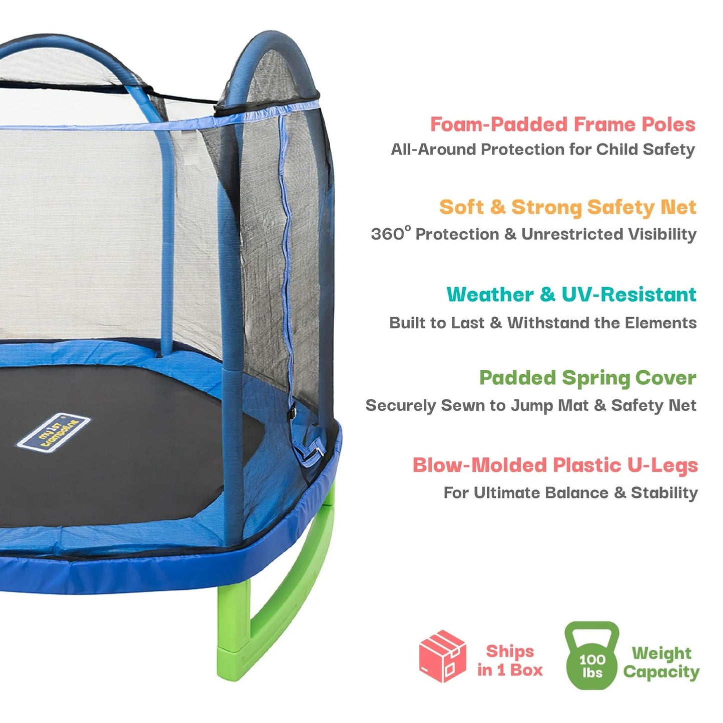 Trampoline para Niños de 3 a 10 Años con Recinto de Seguridad Azul y Verde