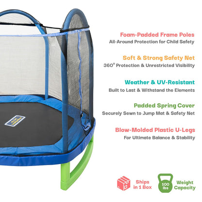 Trampoline para Niños de 3 a 10 Años con Recinto de Seguridad Azul y Verde