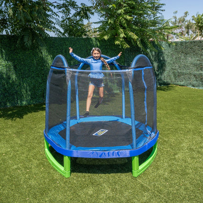 Trampoline para Niños de 3 a 10 Años con Recinto de Seguridad Azul y Verde