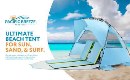 Carpa de Playa Pacific Breeze Deluxe XL: Montaje Rápido Pop-Up y Protección UPF 50+ (Azul)