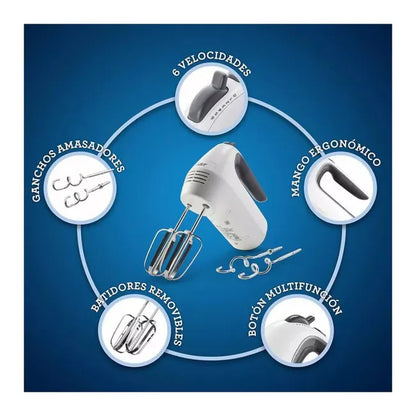 Batidora de Mano Oster de 250W: 6 Velocidades y Función Turbo