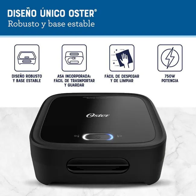 Sandwichera Oster Compacta con Platos Hondos: 750W para Sándwiches de Cierre (CKSTSM400-052)