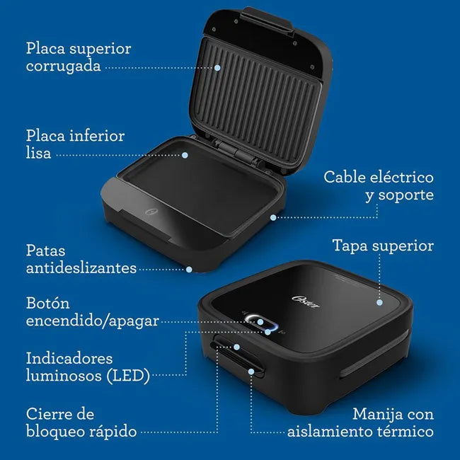 Sandwichera Oster Compacta con Platos Hondos: 750W para Sándwiches de Cierre (CKSTSM400-052)