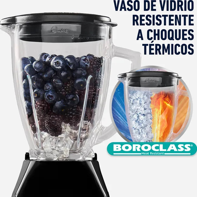 Licuadora Oster Clásica: 2 Velocidades + Pulso, Vaso de Vidrio 1.5 Lt y 550W de Potencia (Negro BLSTKAG-BP)
