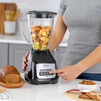 Licuadora Oster Clásica: 2 Velocidades + Pulso, Vaso de Vidrio 1.5 Lt y 550W de Potencia (Negro BLSTKAG-BP)
