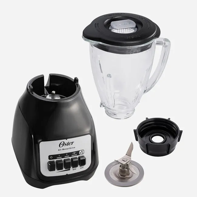 Licuadora Oster Clásica: 2 Velocidades + Pulso, Vaso de Vidrio 1.5 Lt y 550W de Potencia (Negro BLSTKAG-BP)