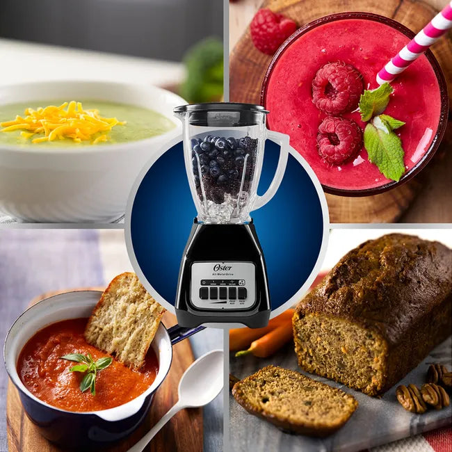Licuadora Oster Clásica: 2 Velocidades + Pulso, Vaso de Vidrio 1.5 Lt y 550W de Potencia (Negro BLSTKAG-BP)